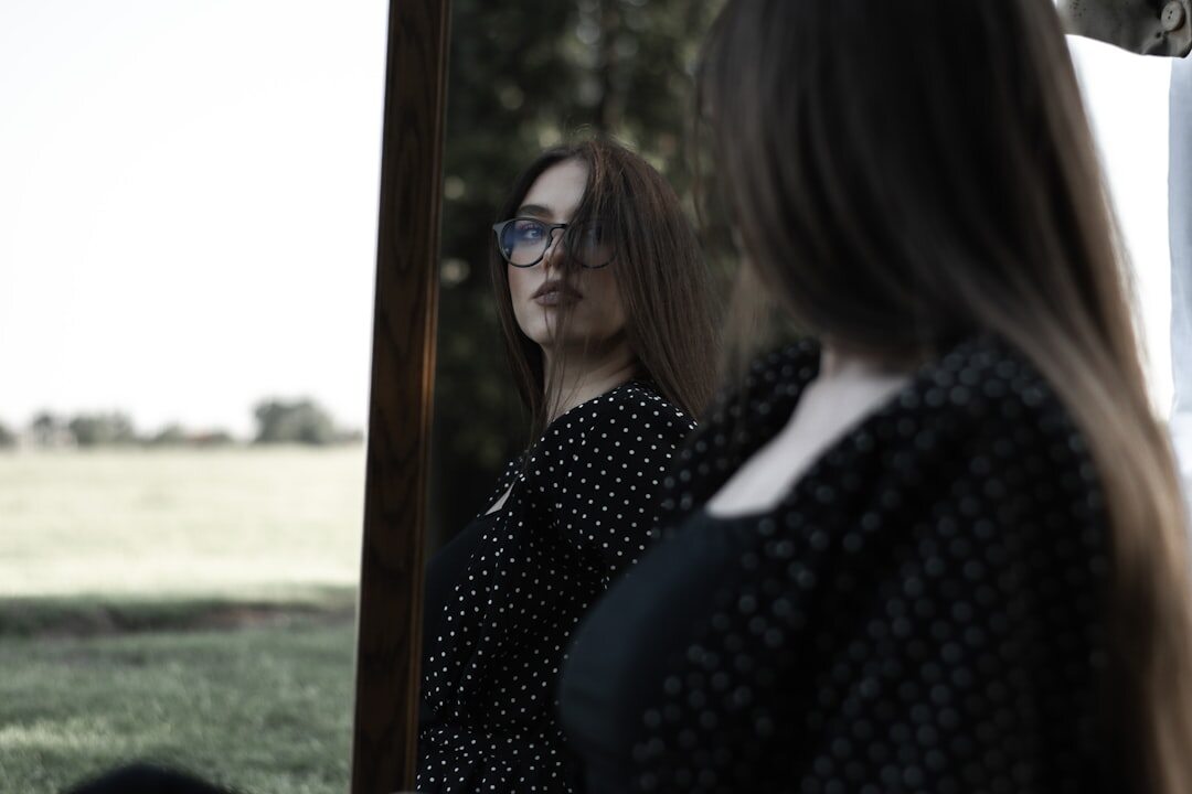person practicing speech in mirror