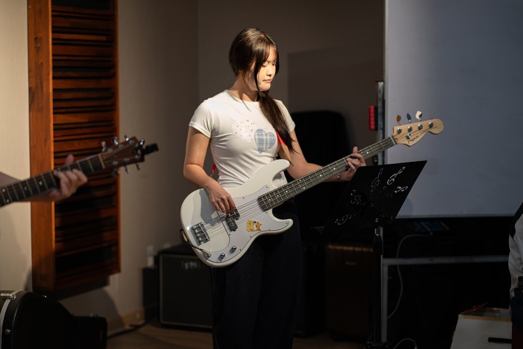 Woman practicing voice and breathing exercises in a rehearsal studio